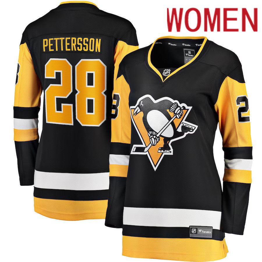 Women Pittsburgh Penguins 28 Marcus Pettersson Fanatics Branded Black Home Breakaway Player NHL Jersey